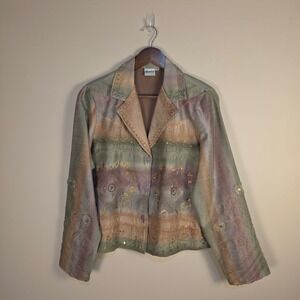 Mohito Womens Embroidered Beaded Blazer Jacket Earth Tones Boho Size L